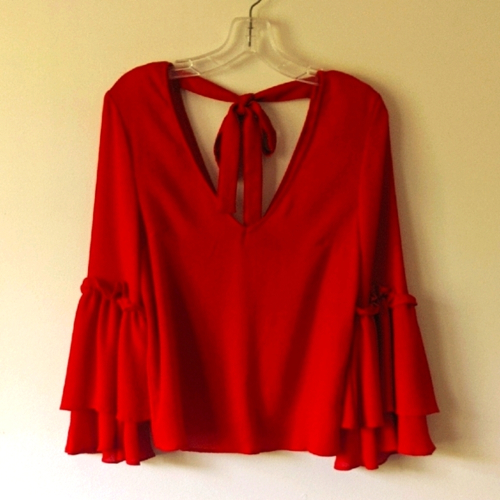 H&M Vibrant Red Blouse with Bell Sleeves